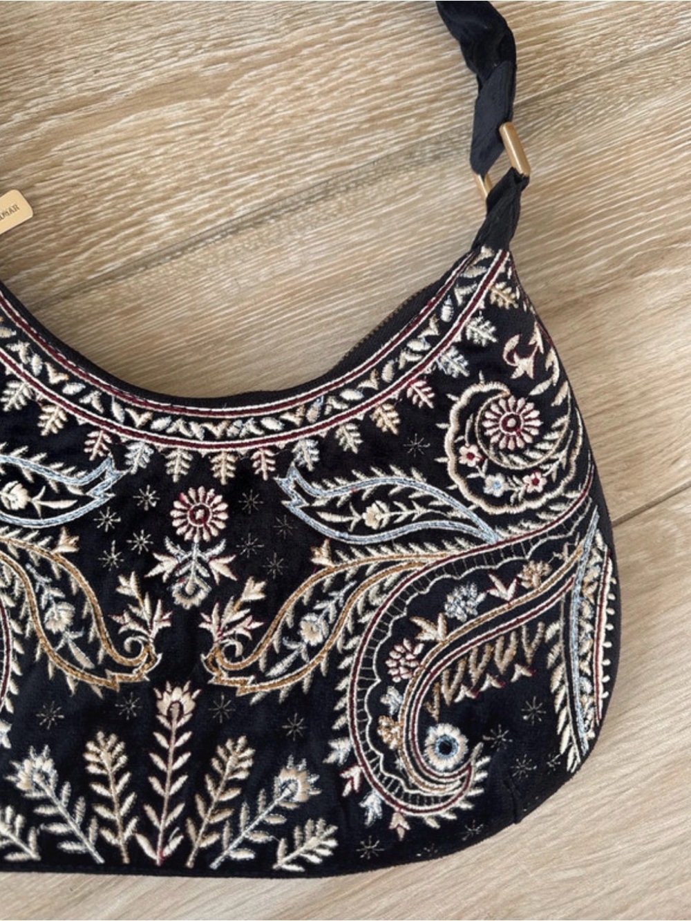 Ritu Kumar Black Velvet Resham Sling Embroidered Bag - Picture 3 of 8